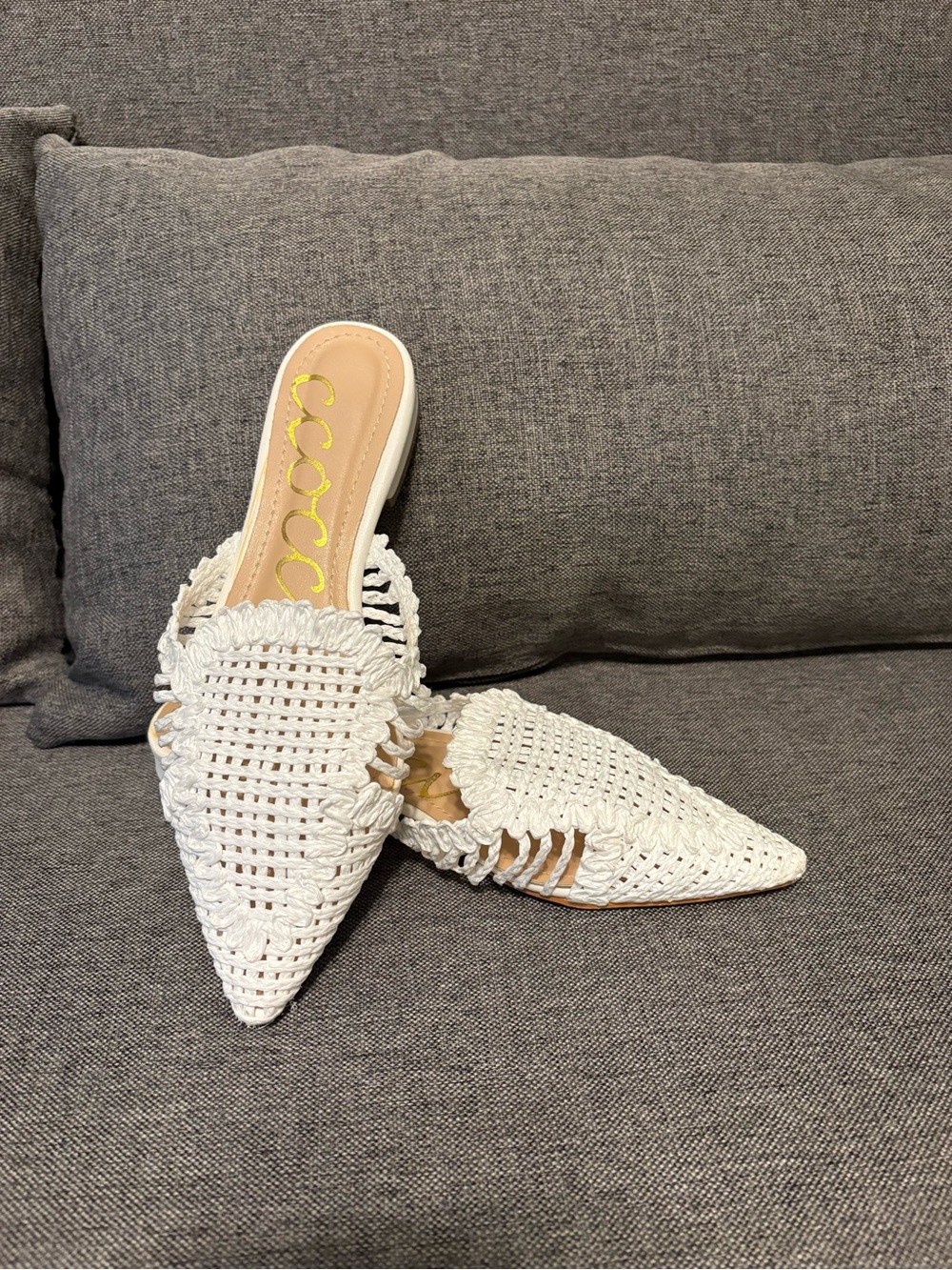 Woven Pointed-Toe White Mules - Women Shoes by Cocoroc